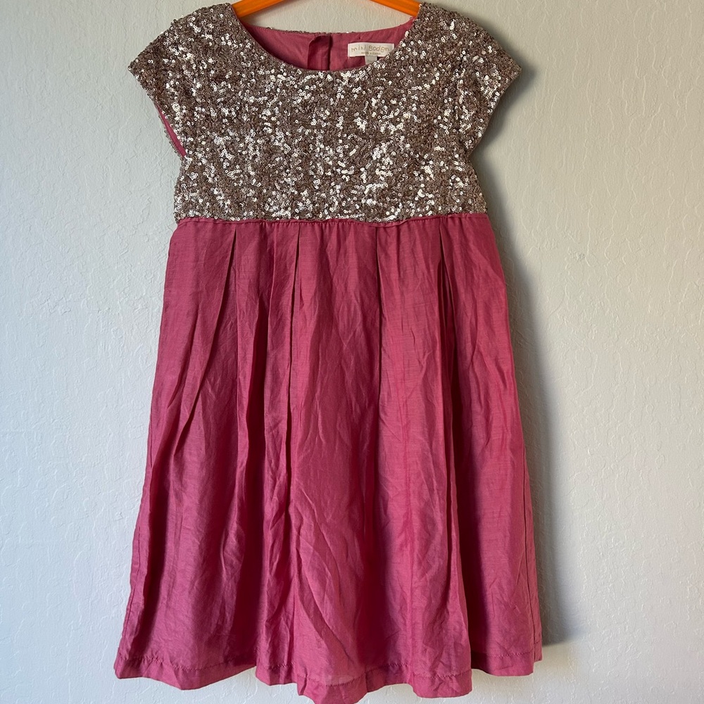 Mini Boden Sparkling Sequin Dress in Pink and Gold